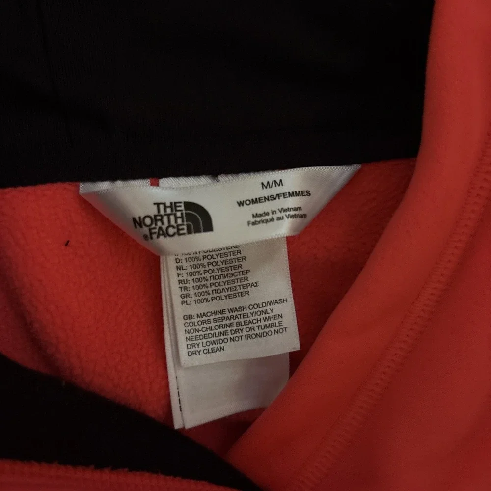The North Face Hoodie Men's M Orange Pullover Fleece Sweatshirt Back Logo